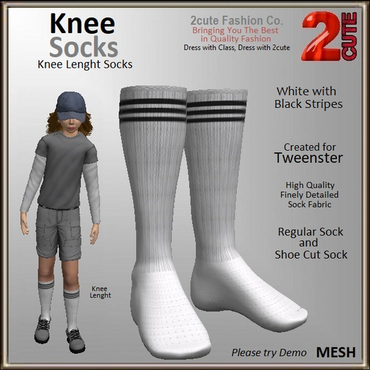 Second Life Marketplace Knee Socks [2cute] White with Black Stripes